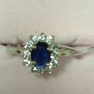 Silver plated costume Sapphire ring size 9